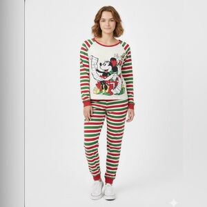 Disney Minnie Mouse Christmas Festive Striped Pajama Set Women’s XL Long Sleeve